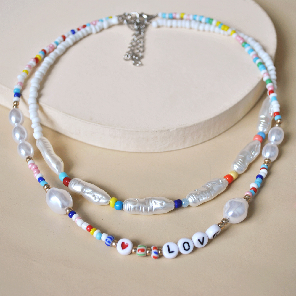 Beads pearl accessories letters geometry necklace