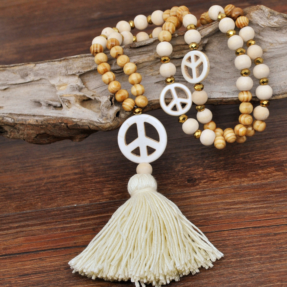 Autumn and winter long tassels beads necklace