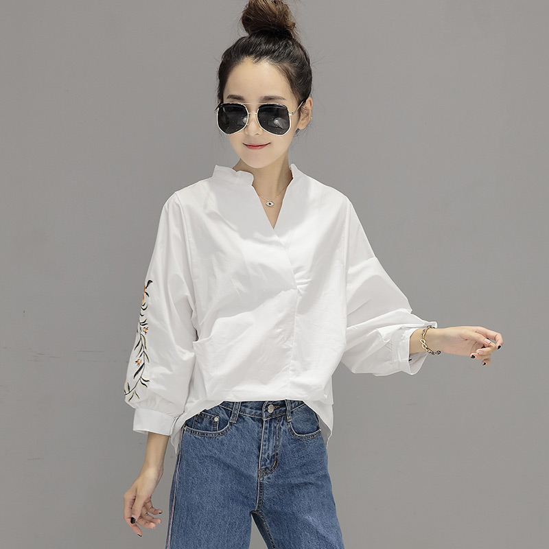 All-match V-neck spring long sleeve shirt for women