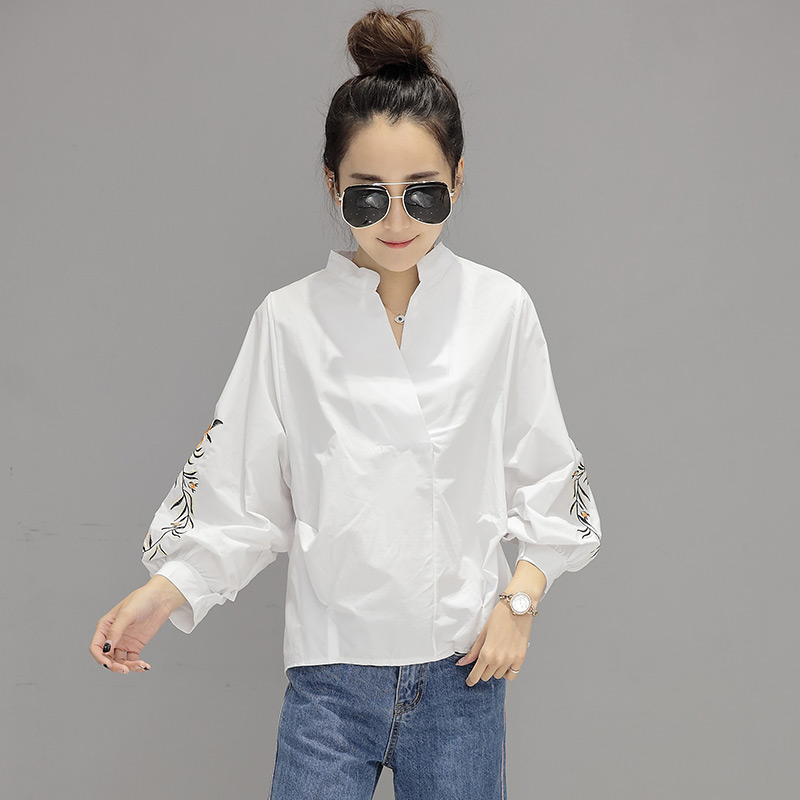 All-match V-neck spring long sleeve shirt for women