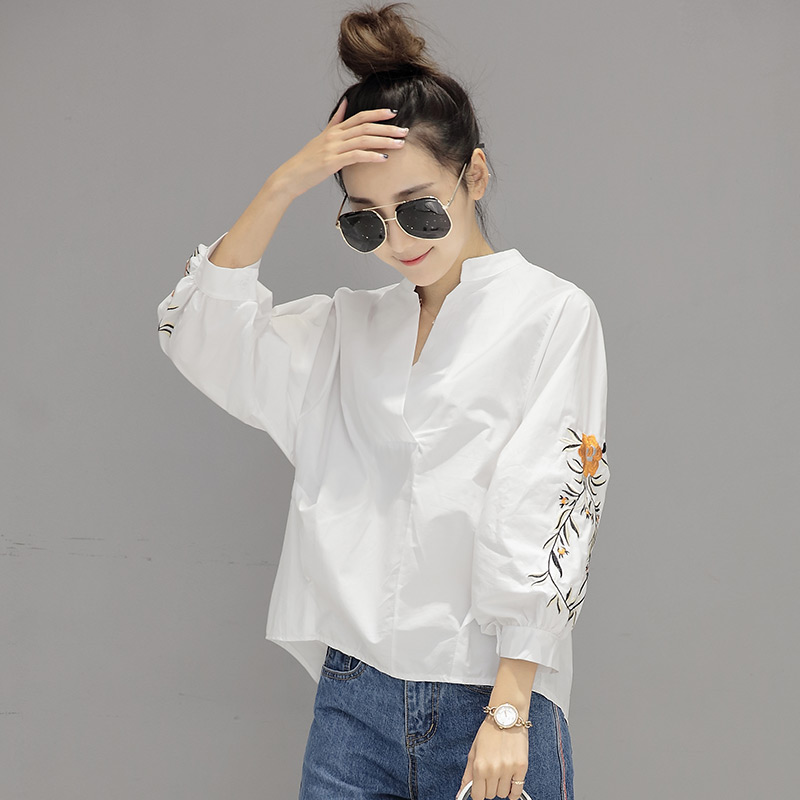 All-match V-neck spring long sleeve shirt for women