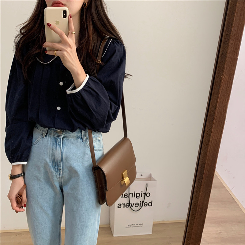 Simple pure long sleeve doll collar Korean style shirt