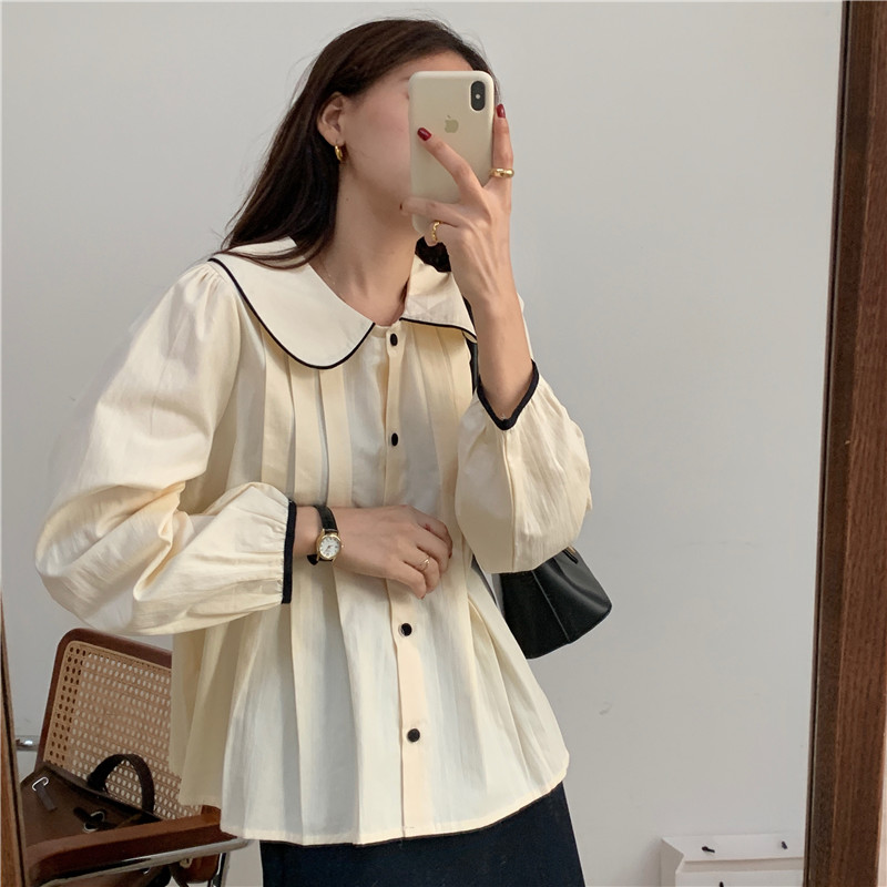 Simple pure long sleeve doll collar Korean style shirt