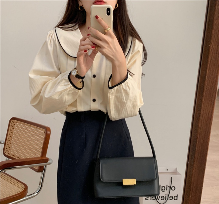 Simple pure long sleeve doll collar Korean style shirt