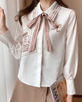 Streamer spring white bow all-match shirt for women