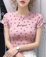 All-match printing tops round neck T-shirt for women