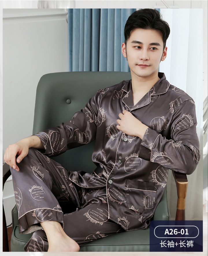 Simple cardigan long sleeve pajamas a set for men
