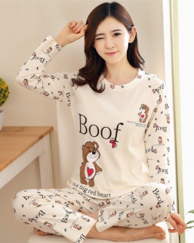 Long sleeve milk silk cartoon pajamas 2pcs set for women