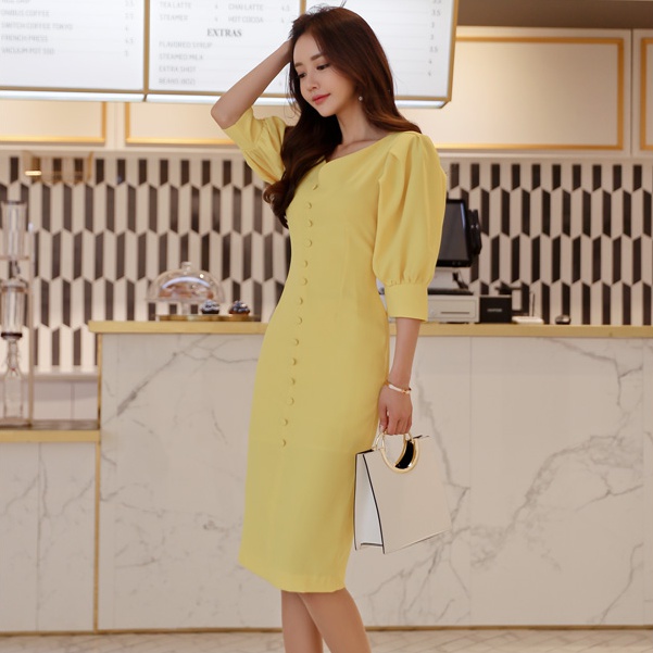 Temperament split Korean style dress for women