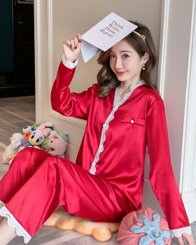 Homewear cardigan imitation silk pajamas for women