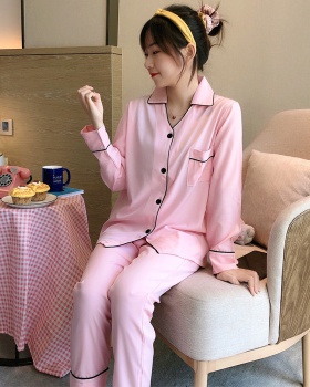 Lapel pajamas ice silk cardigan a set for women