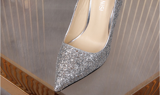 Pointed low European style shoes sexy sequins stilettos