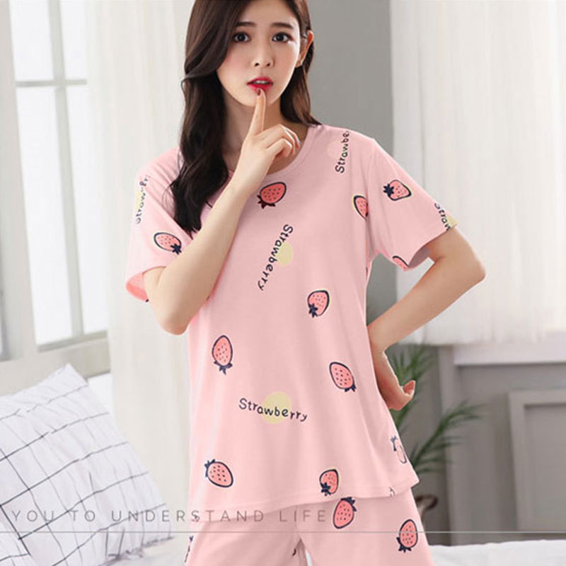 Student homewear short sleeve pajamas a set for women