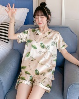 Leaves sexy homewear imitation silk pajamas 2pcs set for women