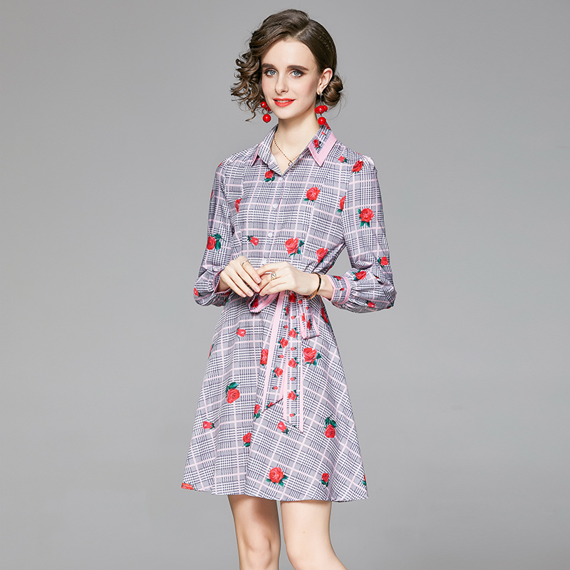 Fashion printing slim all-match European style dress