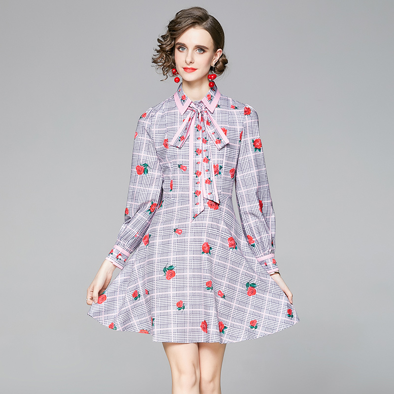 Fashion printing slim all-match European style dress
