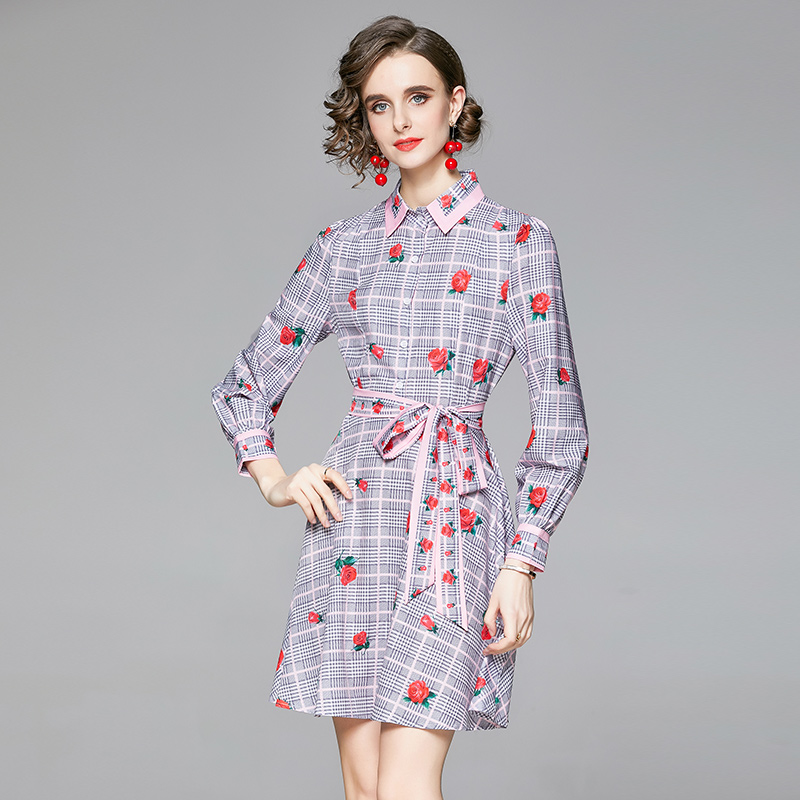 Fashion printing slim all-match European style dress