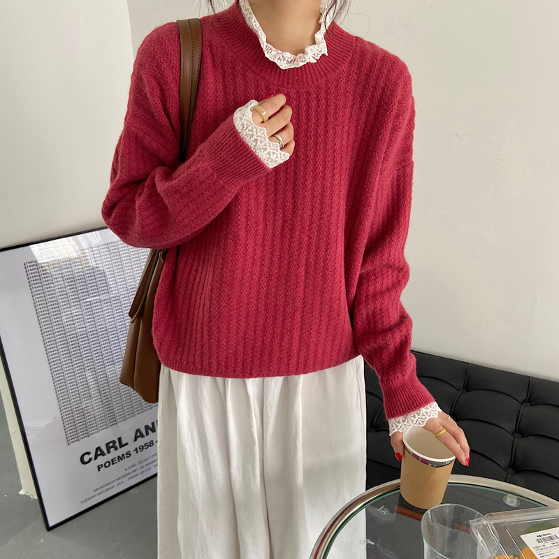 Pseudo-two autumn and winter splice sweater for women