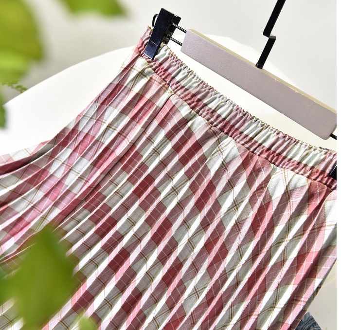 Slim temperament plaid high waist long large yard skirt