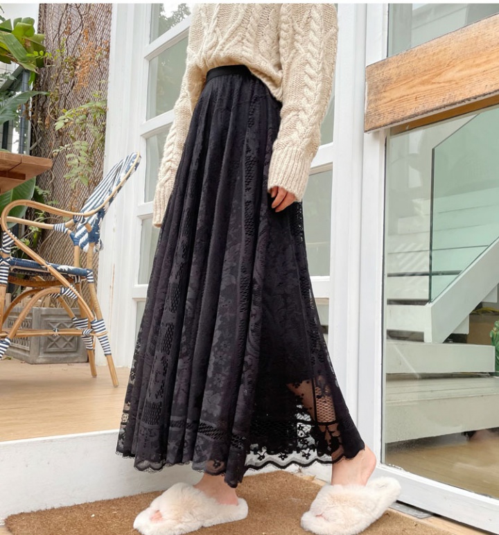 Court style large hem lady lace long spring skirt