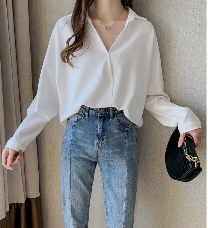 Spring long sleeve bottoming shirt white tops for women