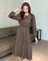 Doll collar slim floral long bottoming retro dress for women