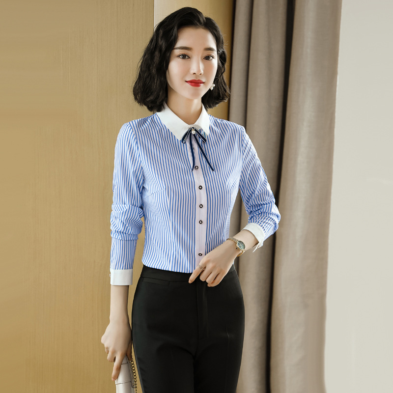 Blue autumn shirt Korean style stripe business suit