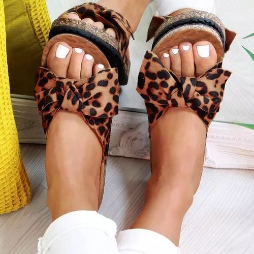 Large yard flattie leopard sandals for women