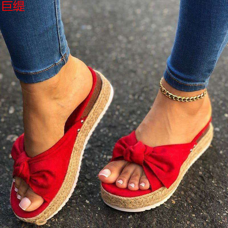 Large yard flat spring and summer bow sandals for women