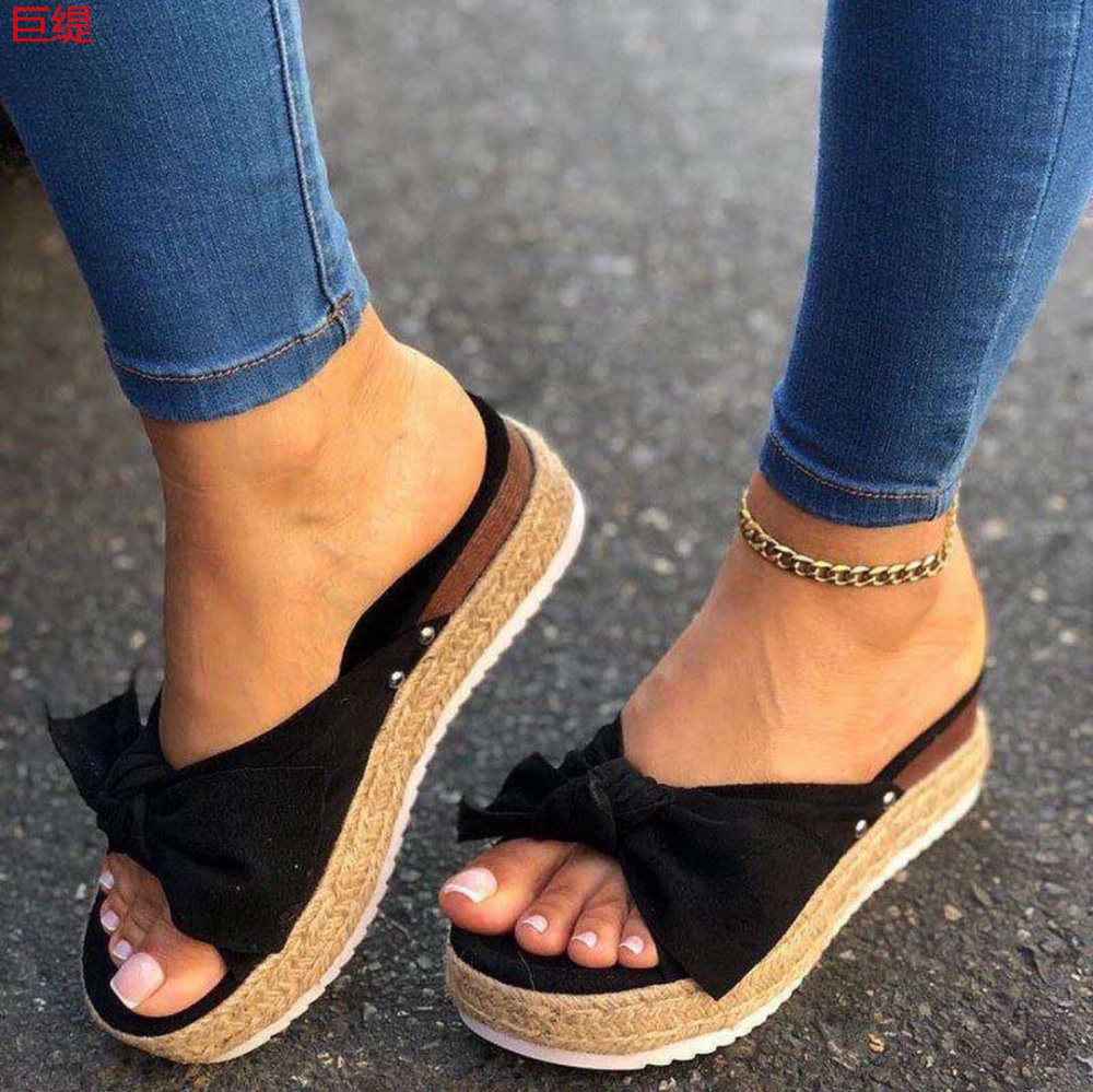 Large yard flat spring and summer bow sandals for women