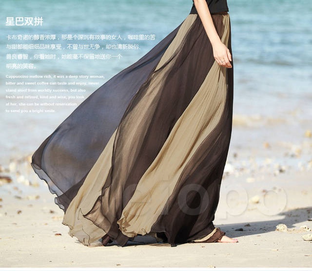 Summer big skirt skirt double color splice long skirt