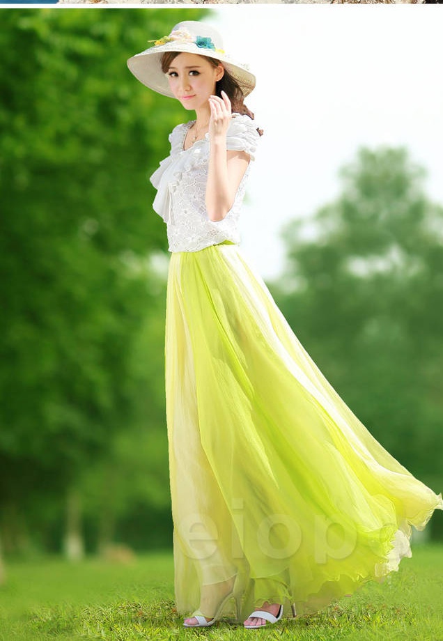 Summer big skirt skirt double color splice long skirt