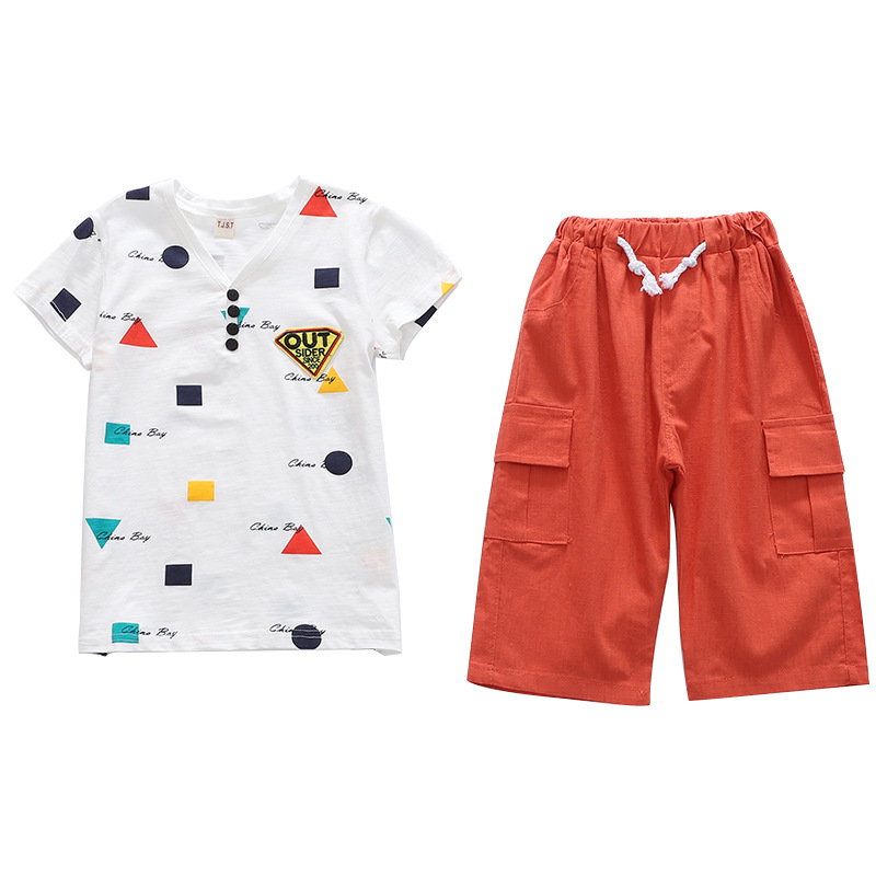 Summer boy five pants letters child shirts 2pcs set