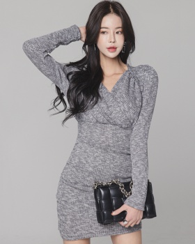 Korean style pinched waist slim package hip spring dress