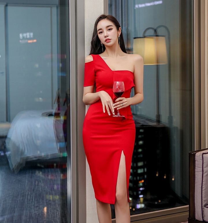 Korean style halter slim dress sexy split evening dress