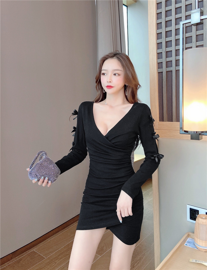 Slim package hip autumn pinched waist dress for women