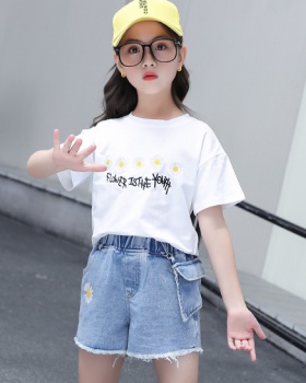 Korean style daisy short jeans summer T-shirt 2pcs set