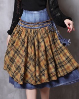 Big skirt denim retro winter plaid splice skirt for women