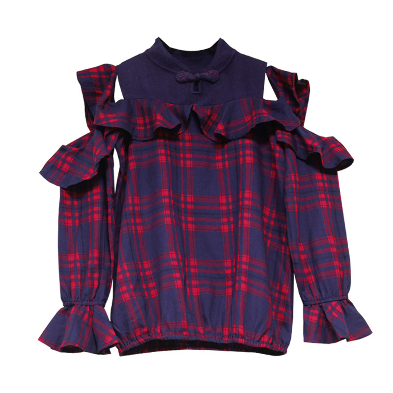 Autumn long sleeve small shirt strapless plaid shirt