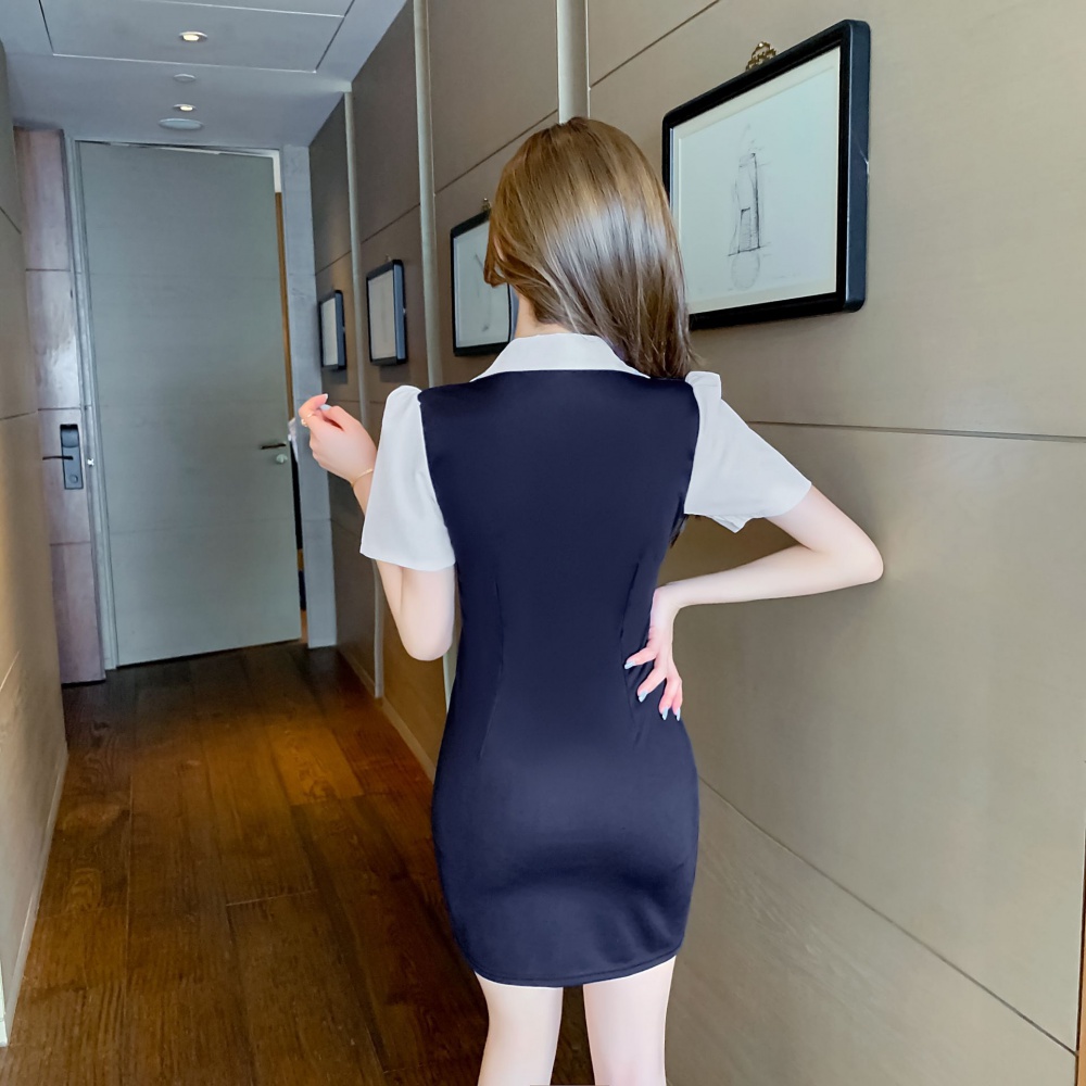 Overalls short sleeve high waist dress for women
