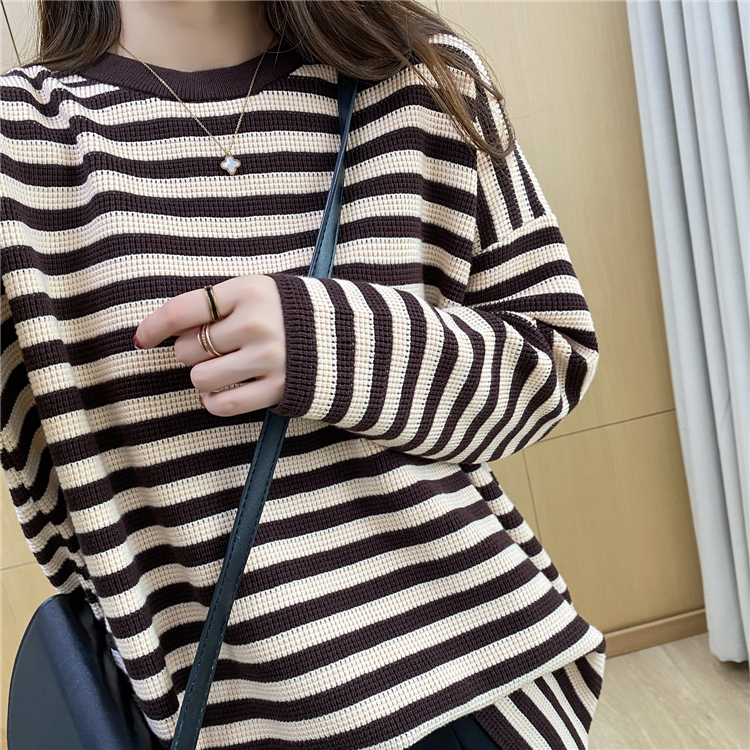 Stripe Casual mixed colors tops thick simple Korean style sweater