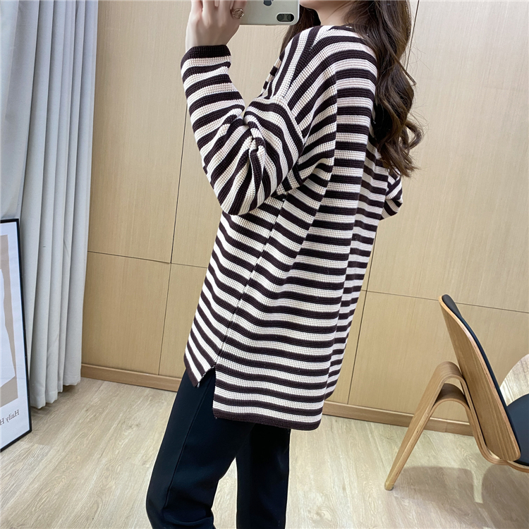 Stripe Casual mixed colors tops thick simple Korean style sweater