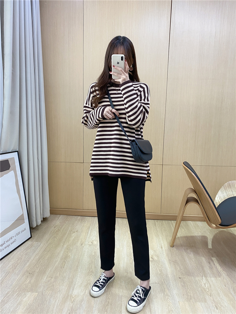 Stripe Casual mixed colors tops thick simple Korean style sweater