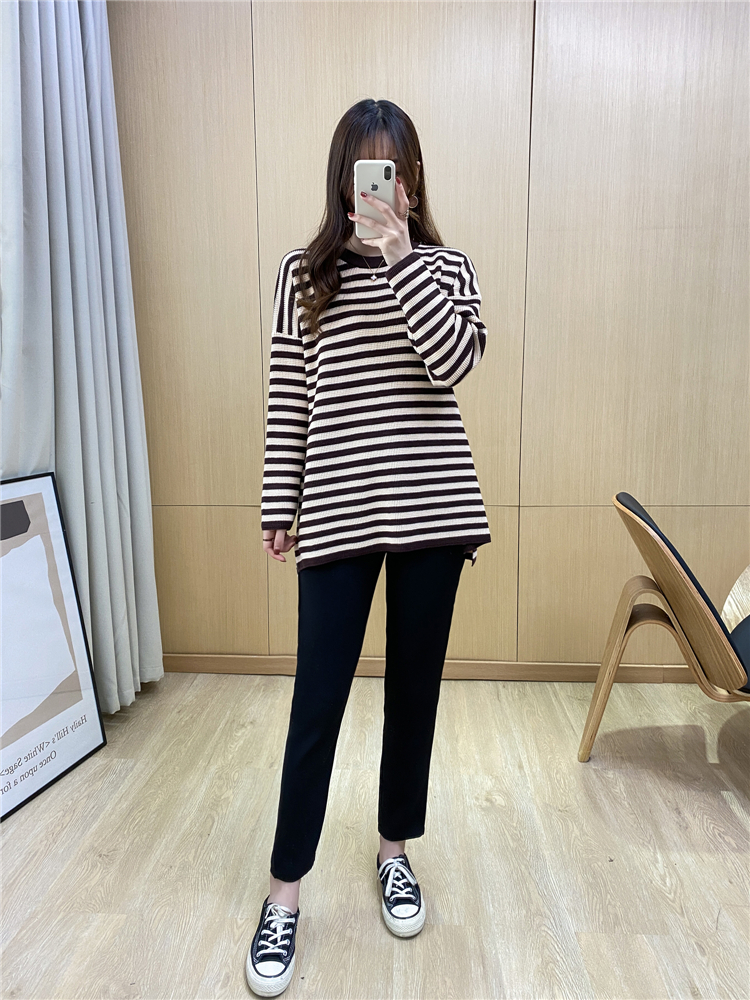 Stripe Casual mixed colors tops thick simple Korean style sweater