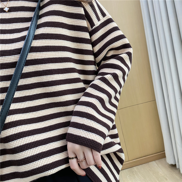 Stripe Casual mixed colors tops thick simple Korean style sweater