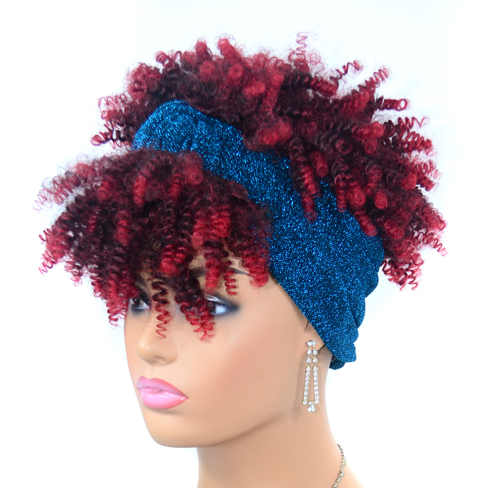 Black wine-red headgear gradient wig