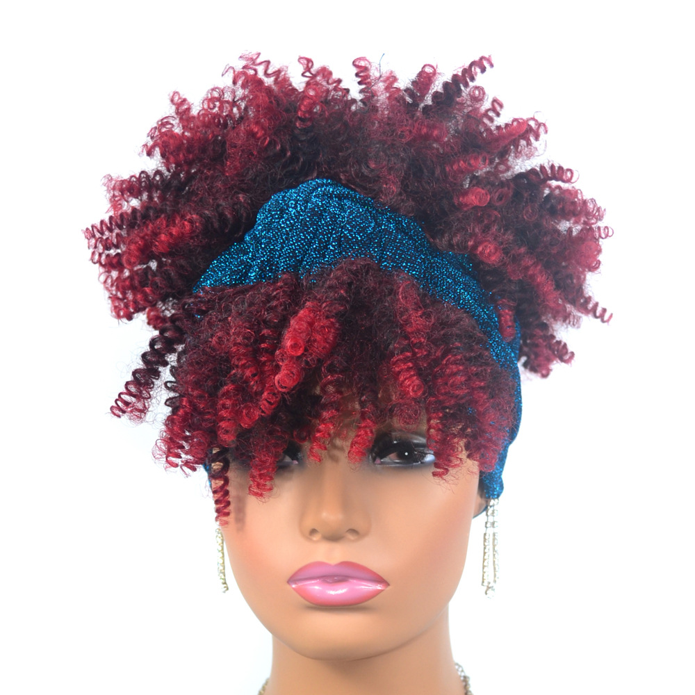 Black wine-red headgear gradient wig
