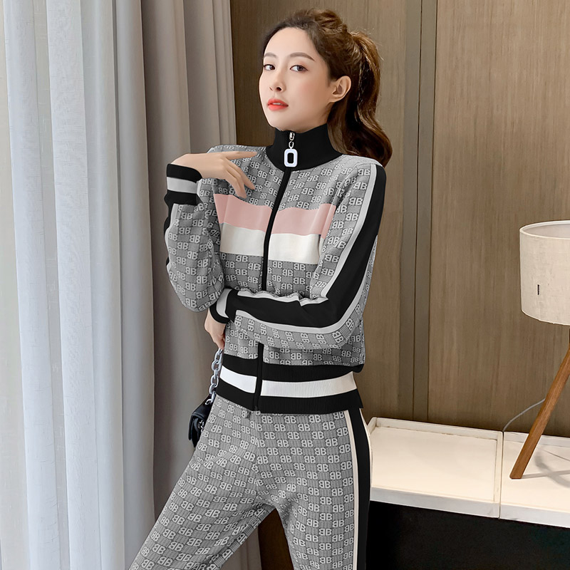 Fashion knitted long pants autumn and winter coat 2pcs set