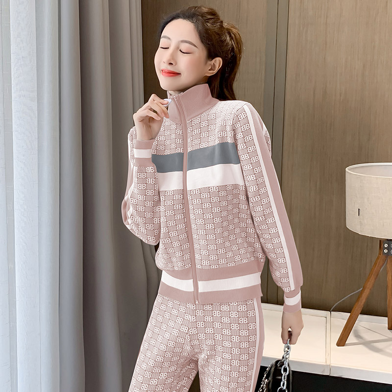 Fashion knitted long pants autumn and winter coat 2pcs set