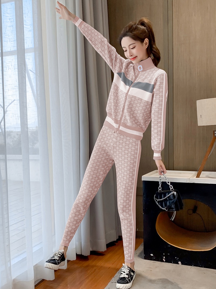 Fashion knitted long pants autumn and winter coat 2pcs set